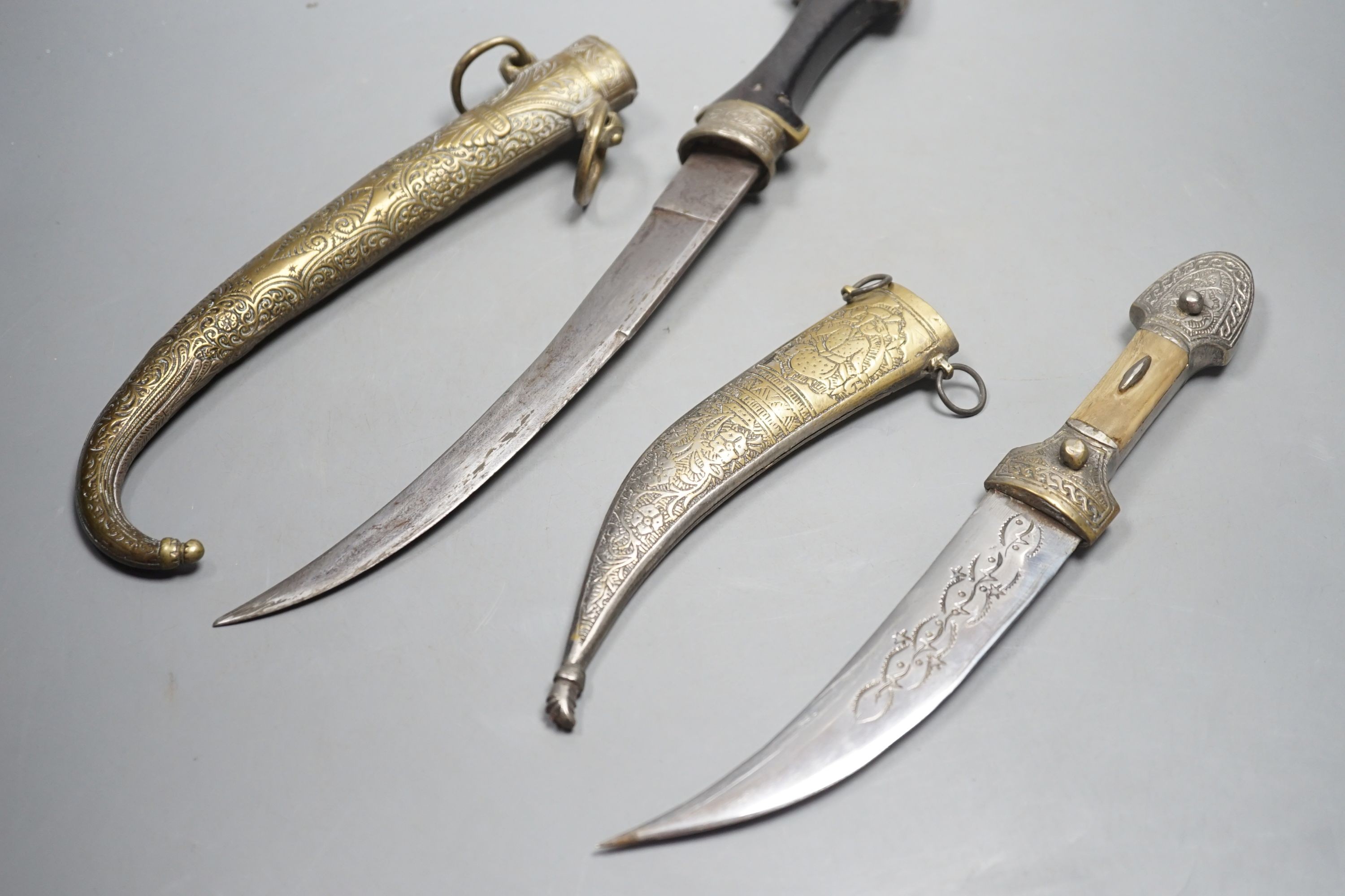 2 Horn and brass Indo-Persian jambiya daggers